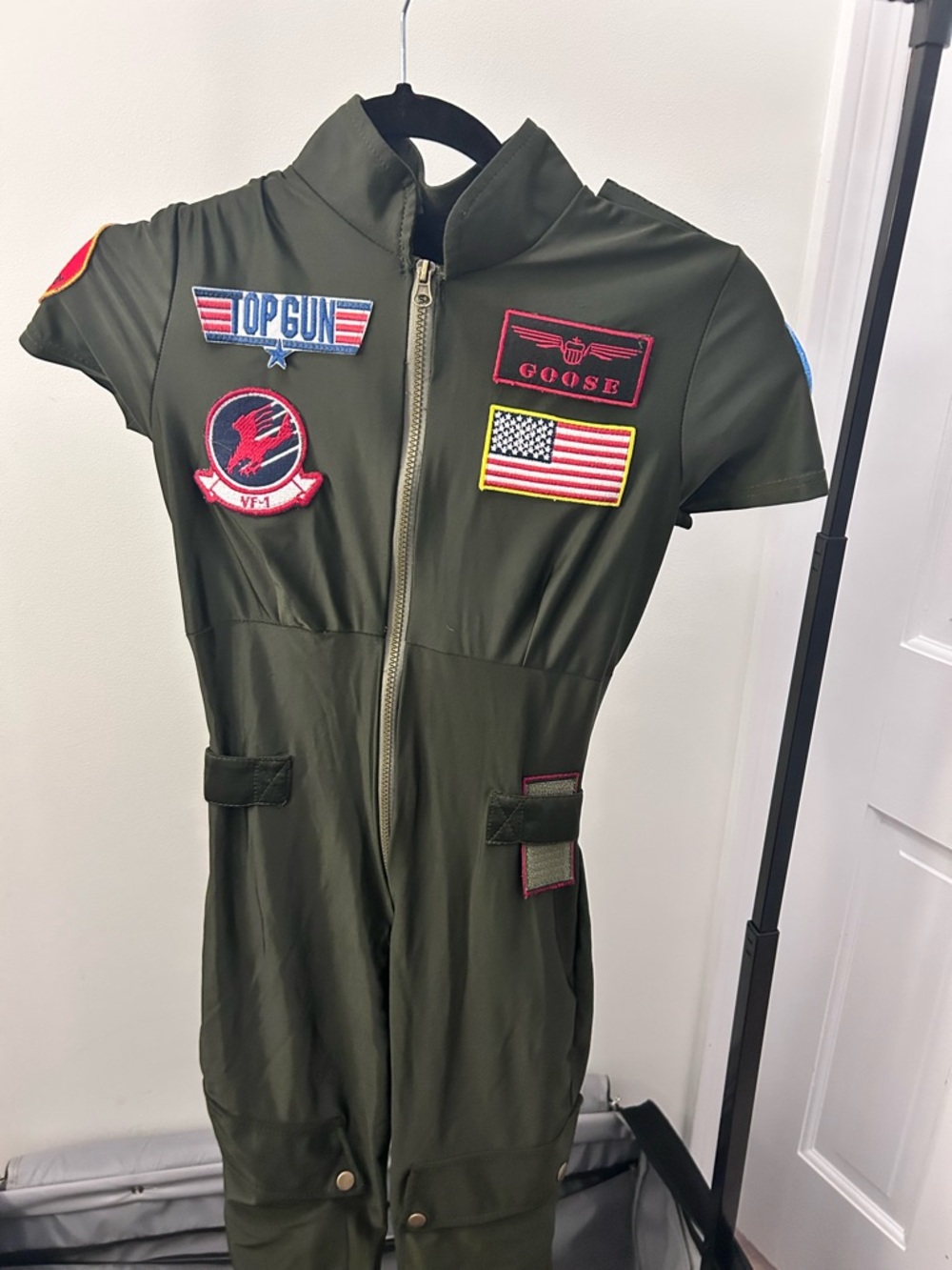 Top Gun 'Goose' Flight Suit Kids Dance Costume - Olive Green
